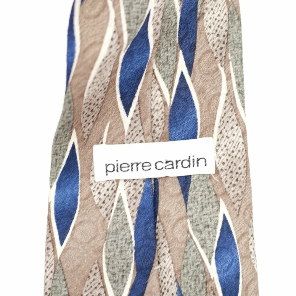 Pierre Cardin Tan Blue Green Abstract Print Wide Silk Tie‎